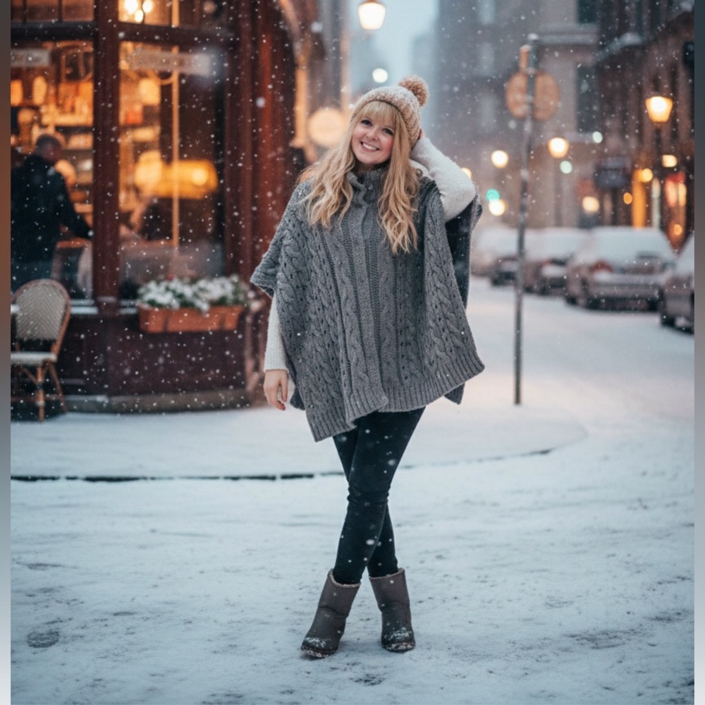 Cozy Alpaca Blend Cable Knit Sweater Vest/Shawl
